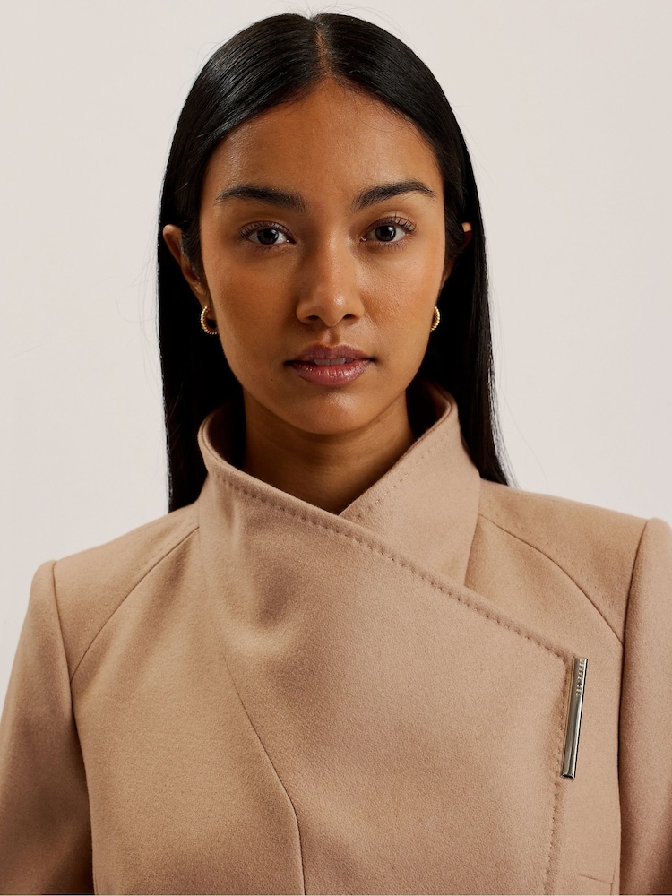 Ted Baker Brown Rosell Long Length Wool Wrap Coat - Image 4 of 10