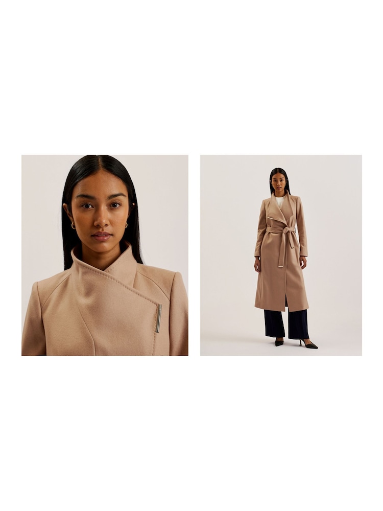 Ted Baker Brown Rosell Long Length Wool Wrap Coat - Image 7 of 10