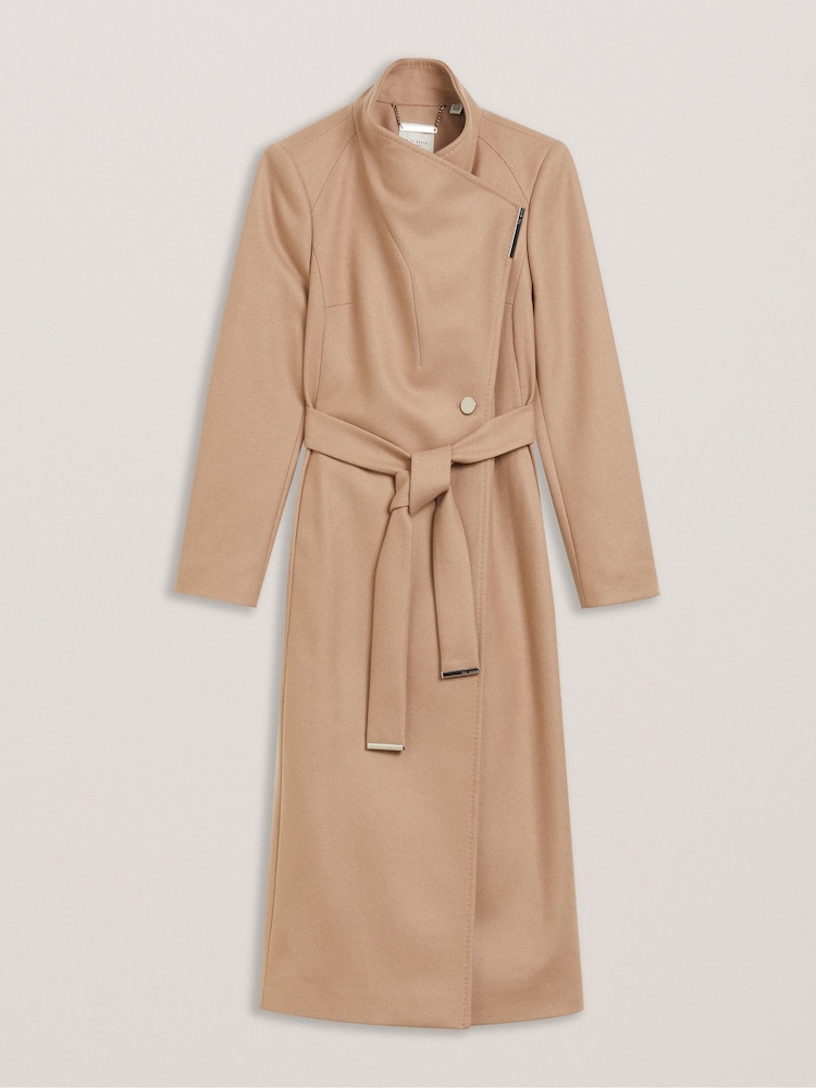 Ted Baker Brown Rosell Long Length Wool Wrap Coat - Image 8 of 10