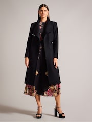 Ted Baker Black Rose Midi Length Belted Wool Wrap Coat - Image 1 of 7