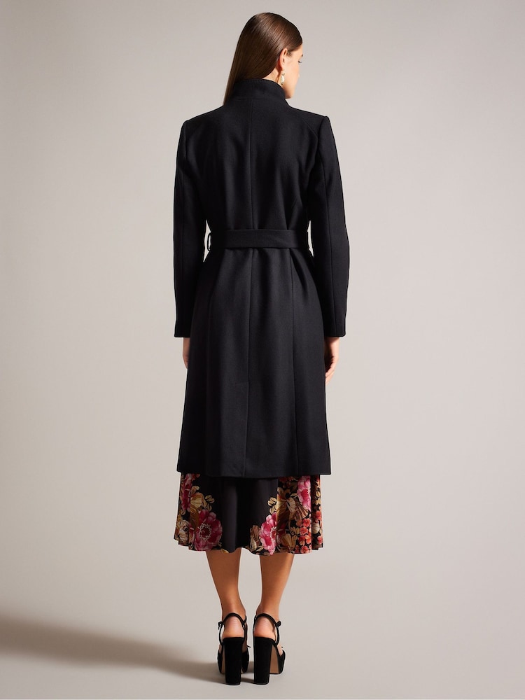 Ted Baker Black Rose Midi Length Belted Wool Wrap Coat - Image 2 of 7