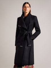 Ted Baker Black Rose Midi Length Belted Wool Wrap Coat - Image 3 of 7