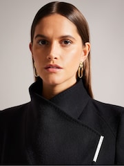 Ted Baker Black Rose Midi Length Belted Wool Wrap Coat - Image 4 of 7