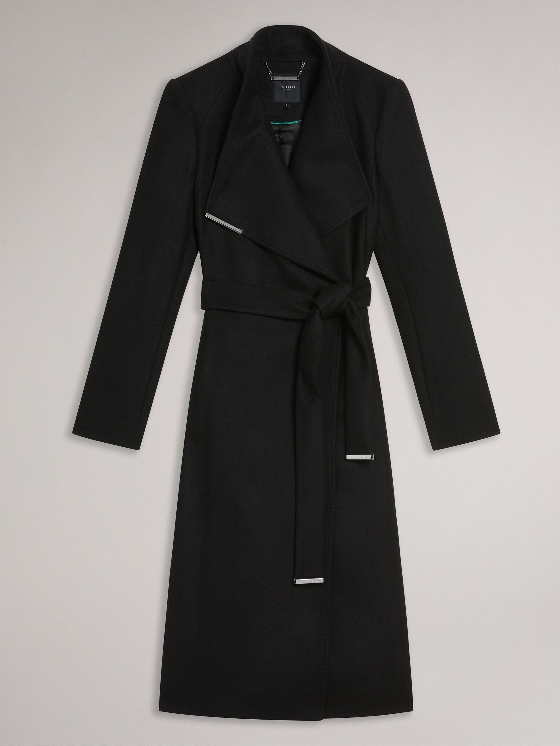 Buy Ted Baker Black Rose Midi Length Belted Wool Wrap Coat from