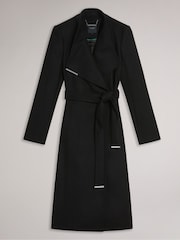 Ted Baker Black Rose Midi Length Belted Wool Wrap Coat - Image 5 of 7