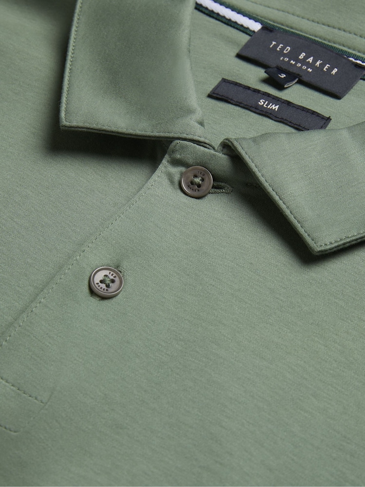Зеленый - Ted Baker Slim 100% Cotton Zeiter Short Sleeve Soft Touch Polo Shirt - Image 7 of 7