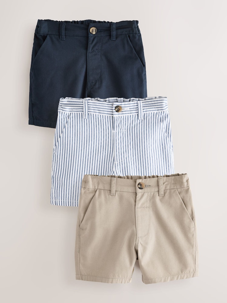 Navy/Stone/Ticking Stripe Chinos Shorts 3 Pack (3mths-7yrs) - Image 1 of 3