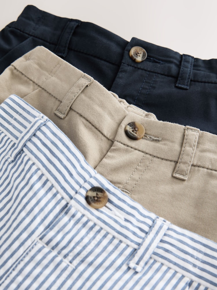 Navy/Stone/Ticking Stripe Chinos Shorts 3 Pack (3mths-7yrs) - Image 3 of 3