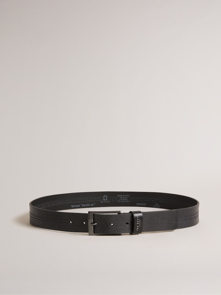 Ted Baker Black Crisic Stitch Detail Leather Belt - Image 2 of 4