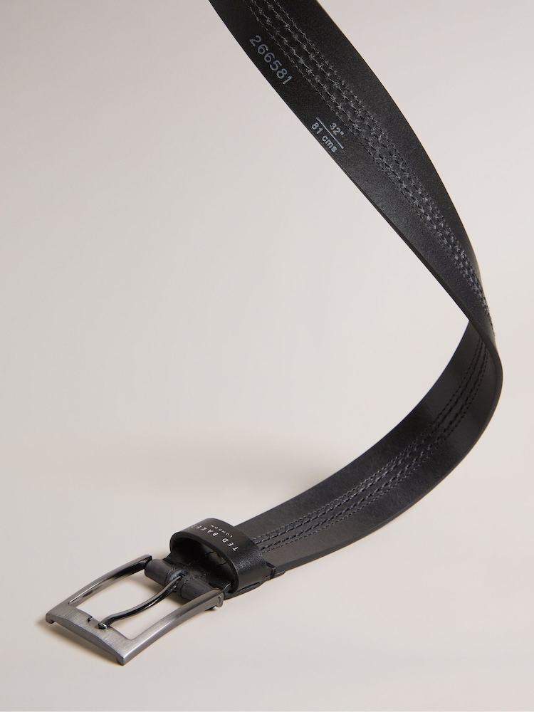 Ted Baker Black Crisic Stitch Detail Leather Belt - Image 4 of 4