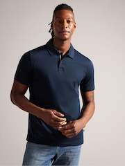 Синий - Ted Baker Slim 100% Cotton Zeiter Short Sleeve Soft Touch Polo Shirt - Image 1 of 7