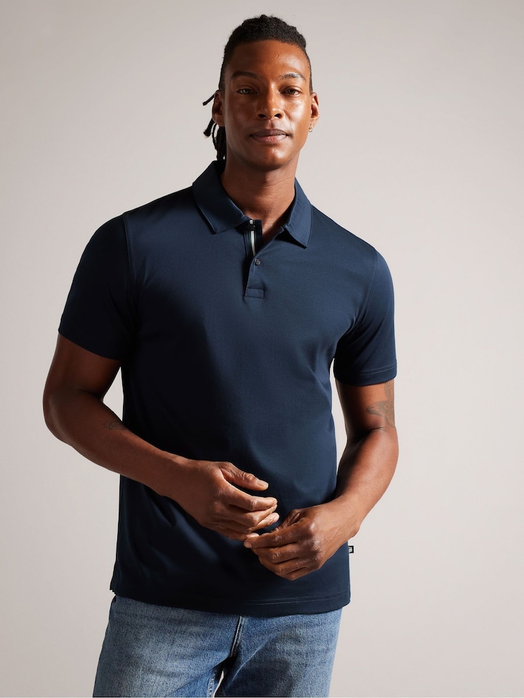 Синий - Ted Baker Slim 100% Cotton Zeiter Short Sleeve Soft Touch Polo Shirt - Image 1 of 7