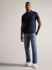 Синий - Ted Baker Slim 100% Cotton Zeiter Short Sleeve Soft Touch Polo Shirt - Image 3 of 7