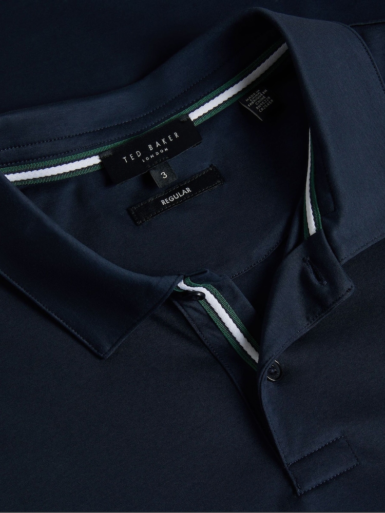 Синий - Ted Baker Slim 100% Cotton Zeiter Short Sleeve Soft Touch Polo Shirt - Image 7 of 7