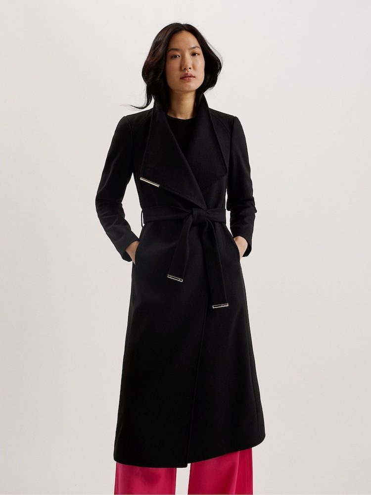Ted Baker Black Rosell Long Length Wool Wrap Coat - Image 1 of 8