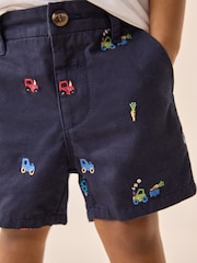 Navy Embroidered Farm Chinos Shorts (3mths-7yrs) - Image 1 of 8