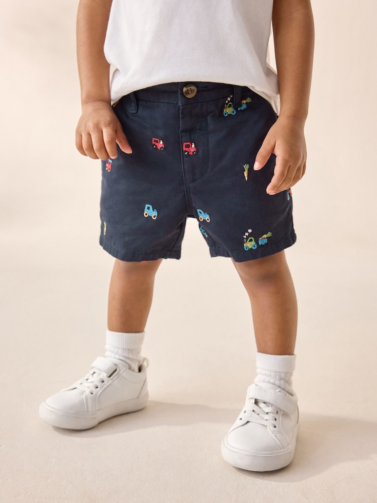 Navy Embroidered Farm Chinos Shorts (3mths-7yrs) - Image 3 of 8
