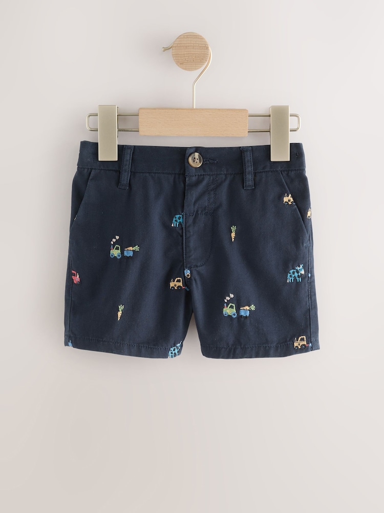 Navy Embroidered Farm Chinos Shorts (3mths-7yrs) - Image 5 of 8