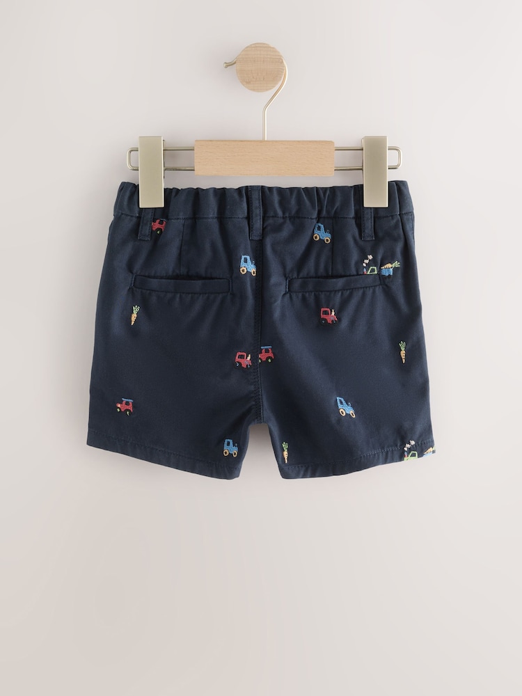 Navy Embroidered Farm Chinos Shorts (3mths-7yrs) - Image 6 of 8