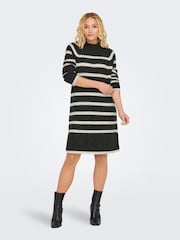 JDY Grey Stripe High Neck Midi Jumper - Image 1 of 6