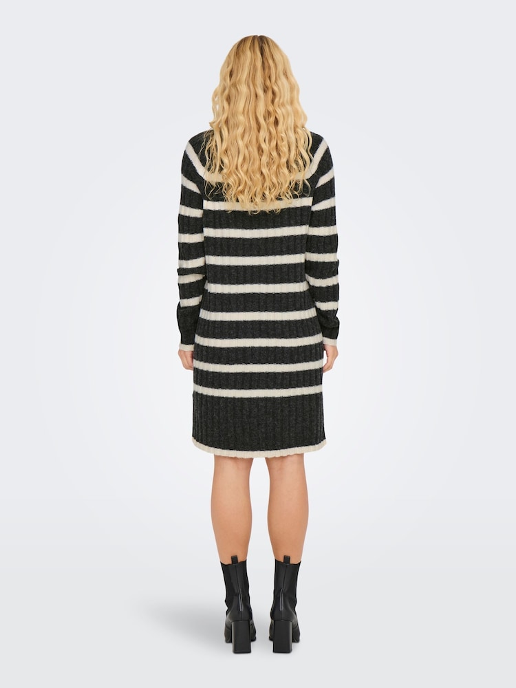 JDY Grey Stripe High Neck Midi Jumper - Image 2 of 6