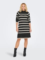 JDY Grey Stripe High Neck Midi Jumper - Image 3 of 6