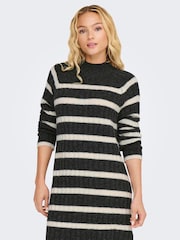 JDY Grey Stripe High Neck Midi Jumper - Image 4 of 6
