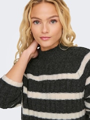 JDY Grey Stripe High Neck Midi Jumper - Image 5 of 6