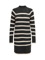 JDY Grey Stripe High Neck Midi Jumper - Image 6 of 6
