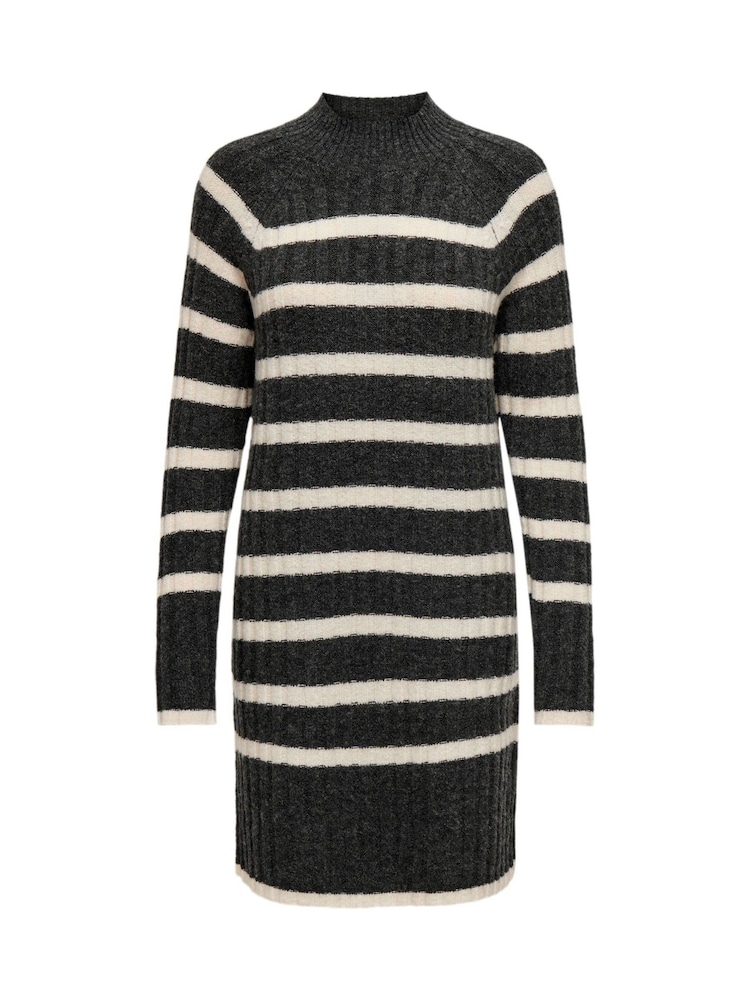 JDY Grey Stripe High Neck Midi Jumper - Image 6 of 6