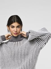 JDY Black Textured Stripe High Neck Jumper - Image 1 of 8