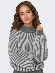 JDY Black Textured Stripe High Neck Jumper - Image 2 of 8