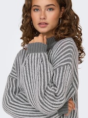 JDY Black Textured Stripe High Neck Jumper - Image 3 of 8