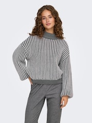 JDY Black Textured Stripe High Neck Jumper - Image 4 of 8