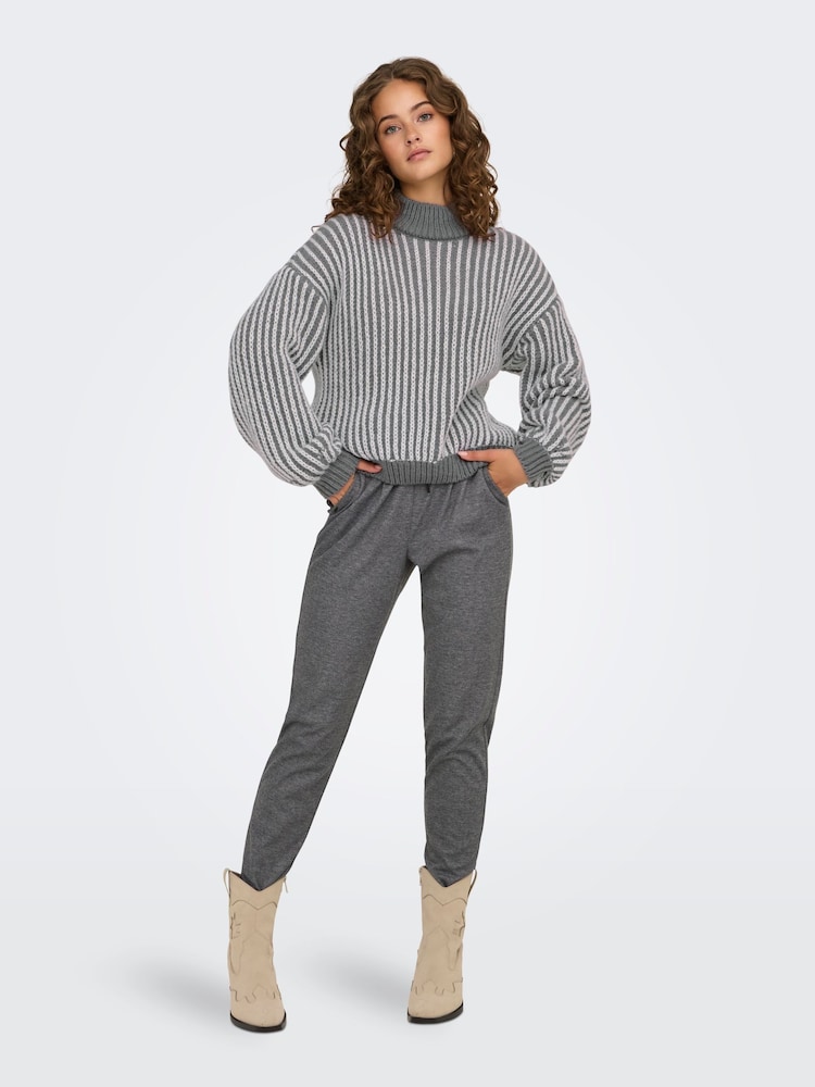 JDY Black Textured Stripe High Neck Jumper - Image 5 of 8