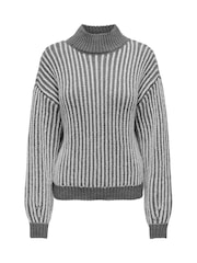 JDY Black Textured Stripe High Neck Jumper - Image 7 of 8