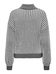 JDY Black Textured Stripe High Neck Jumper - Image 8 of 8