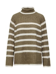 JDY Brown Stripe Roll Neck Jumper - Image 3 of 4
