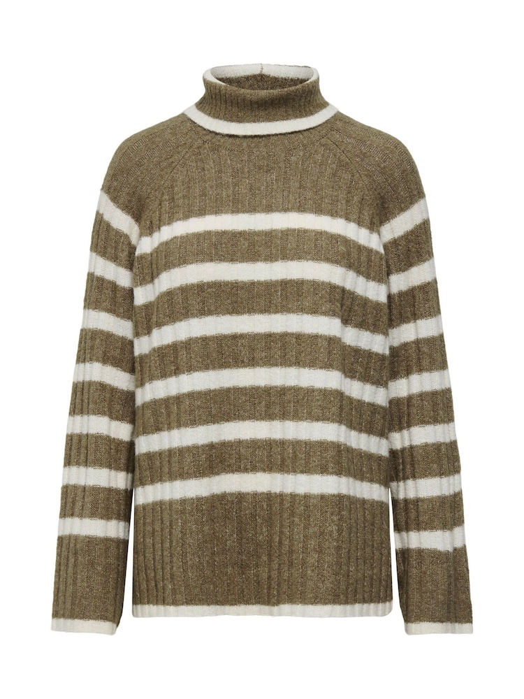 JDY Brown Stripe Roll Neck Jumper - Image 3 of 4