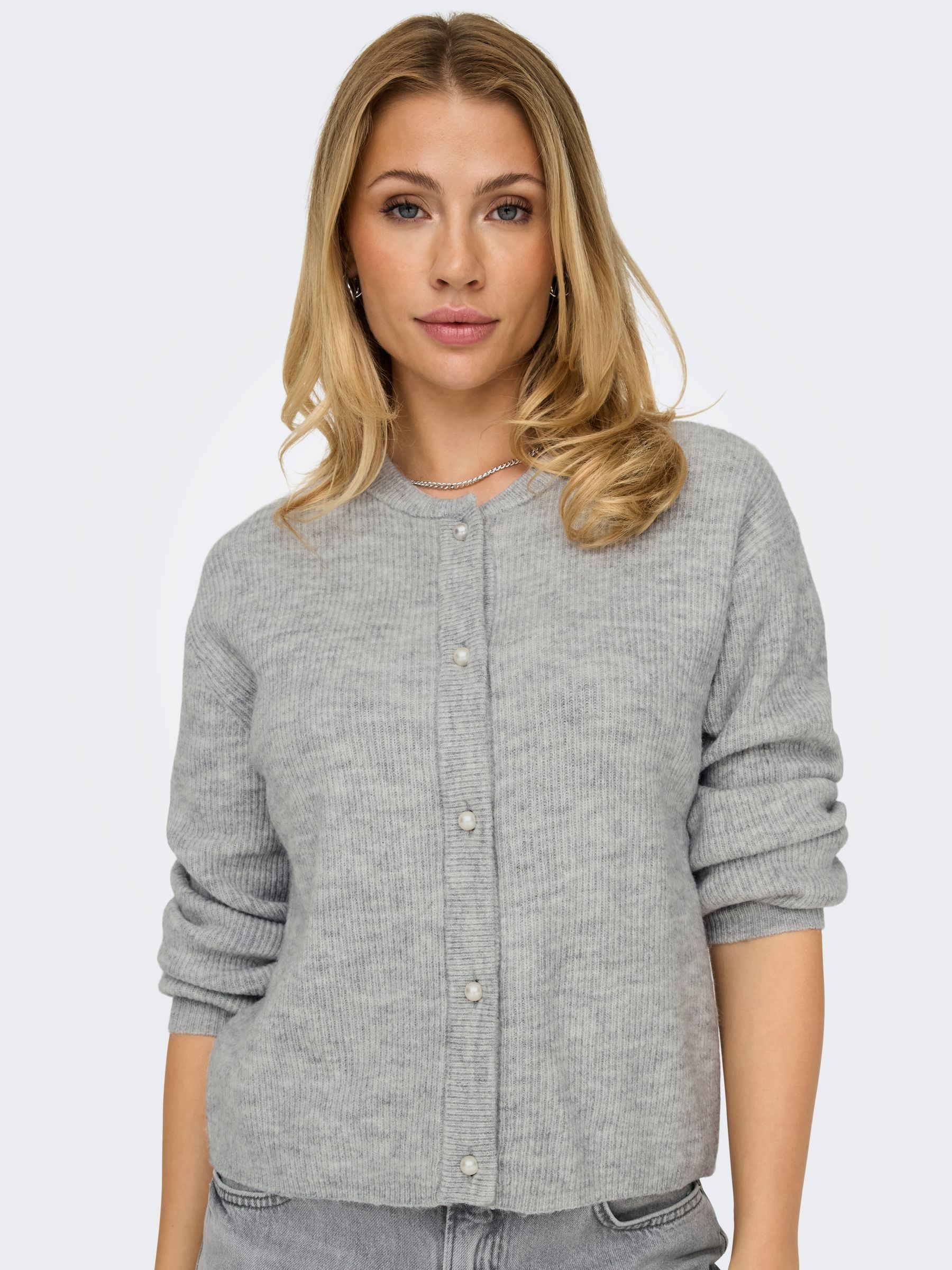 Buy JDY Grey Pearl Button Rib Knit Cardigan from the Next UK