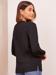 Friends Like These Black V-Neck Long Sleeve Button Blouse - Image 4 of 4