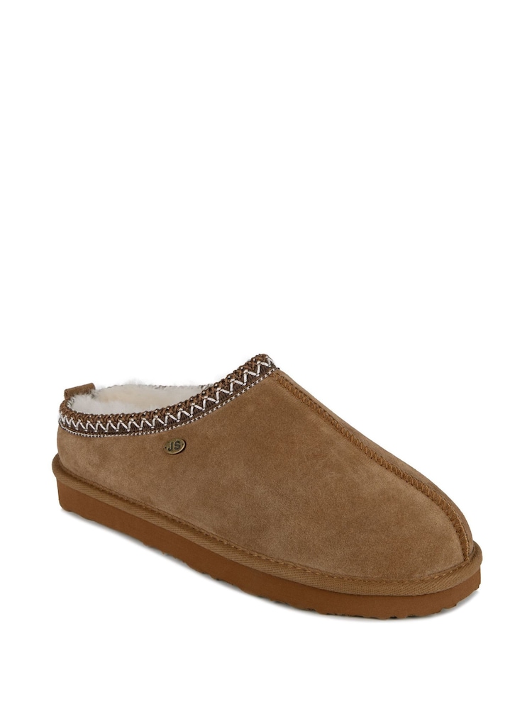 Brun - Chaussons mules Miles à dos ouvert Just Sheepskin pour homme - Image 3 of 5