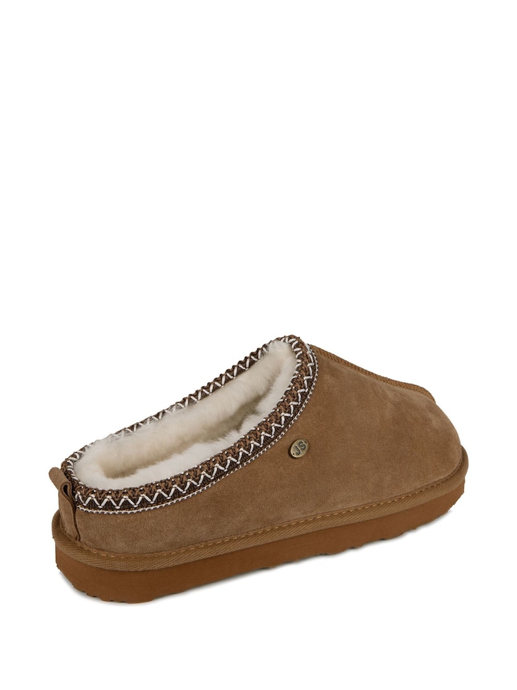 Brun - Chaussons mules Miles à dos ouvert Just Sheepskin pour homme - Image 4 of 5