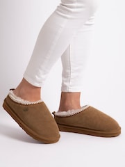 Just Sheepskin Brown Ladies Erin Swept Back Mule Slippers - Image 1 of 5