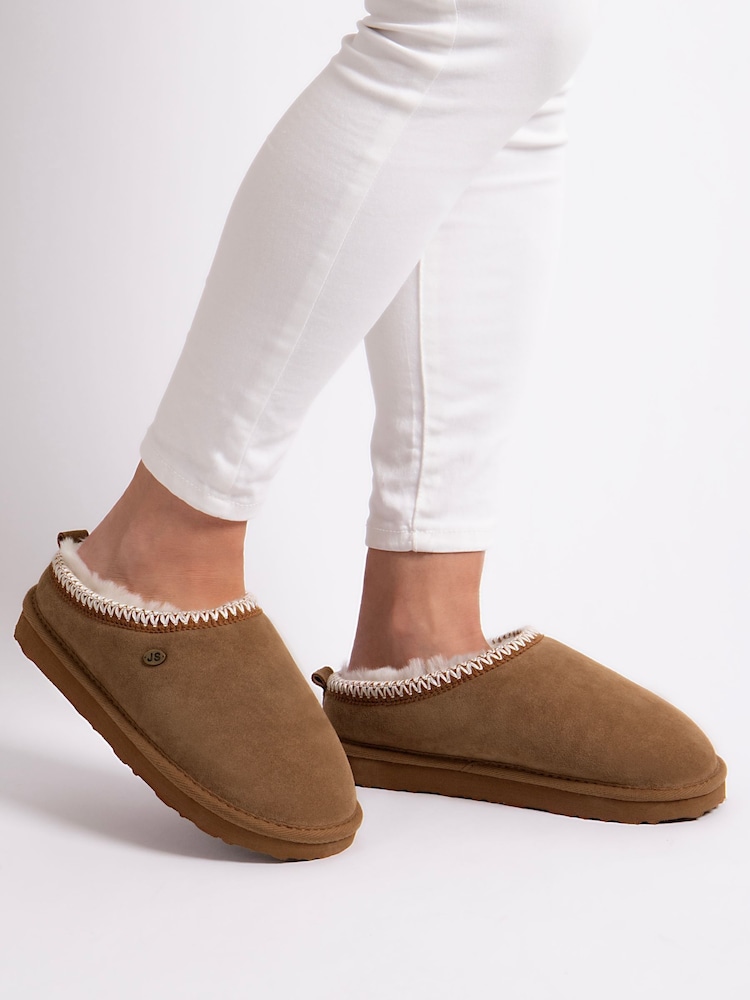 Just Sheepskin Brown Ladies Erin Swept Back Mule Slippers - Image 1 of 5