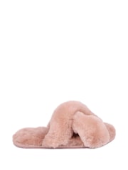 Just Sheepskin Ladies Daisy Just Sheepskin Cross Over Slider Winter Slippers - Image 2 of 5