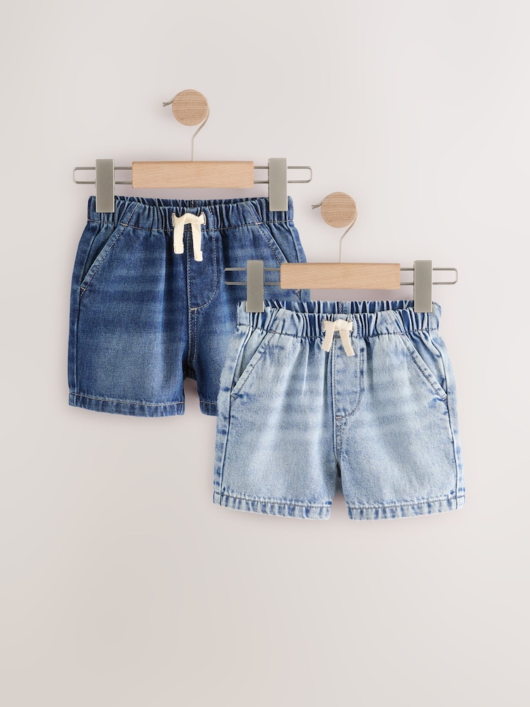 Bleu clair/bleu moyen - Denim Pull On Shorts 2 Pack (3mths-7yrs) - Image 1 of 6