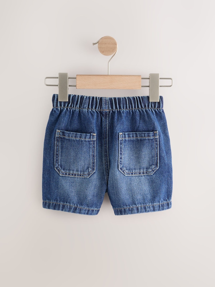 Bleu clair/bleu moyen - Denim Pull On Shorts 2 Pack (3mths-7yrs) - Image 3 of 6
