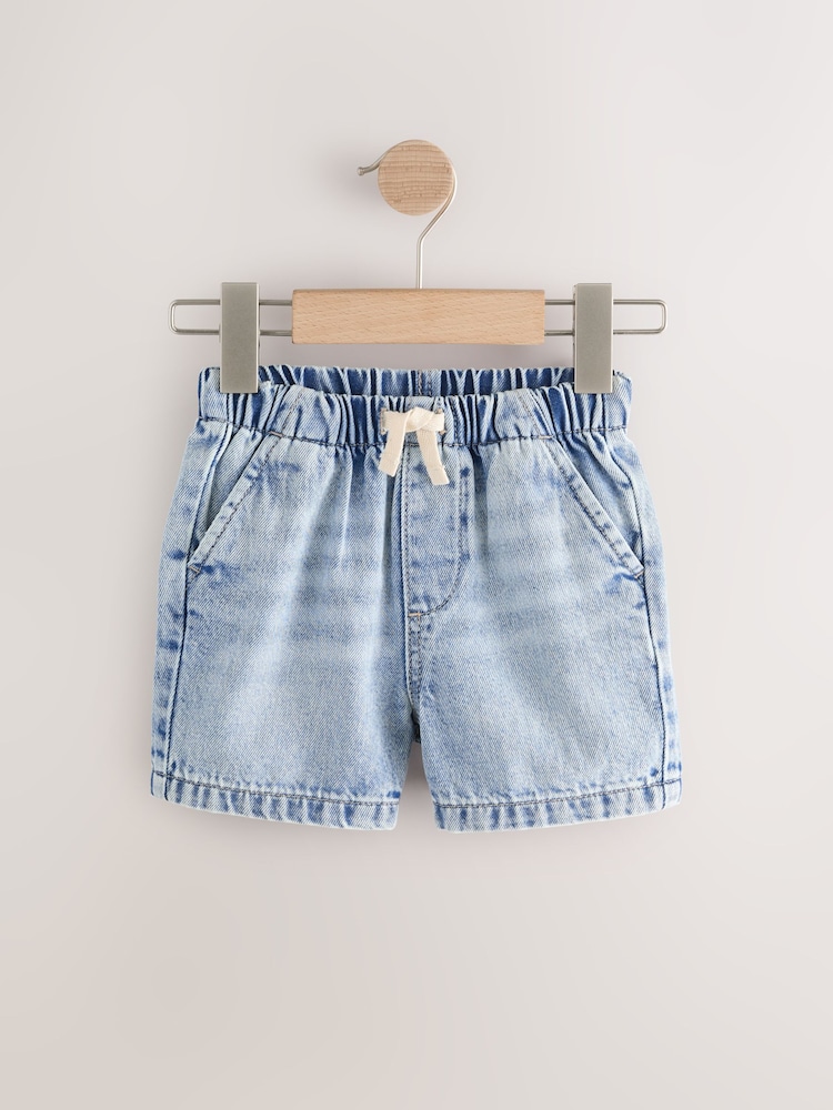 Bleu clair/bleu moyen - Denim Pull On Shorts 2 Pack (3mths-7yrs) - Image 4 of 6
