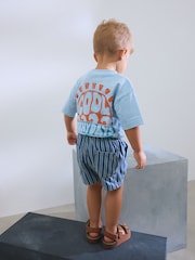 Mid Blue Stripe Denim Pull On Shorts (3mths-7yrs) - Image 3 of 8